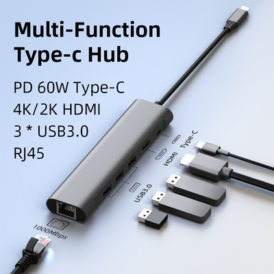 Usb3.0 Usb2.0 Rj45 Pd HDMI Usb C Docking Station Hub Otg Adapter Splitter OEM ODM